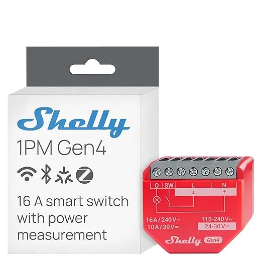 Shelly 1PM Gen4 Medición Energía en tiempo real, comunicación WiFi y operación local/remota